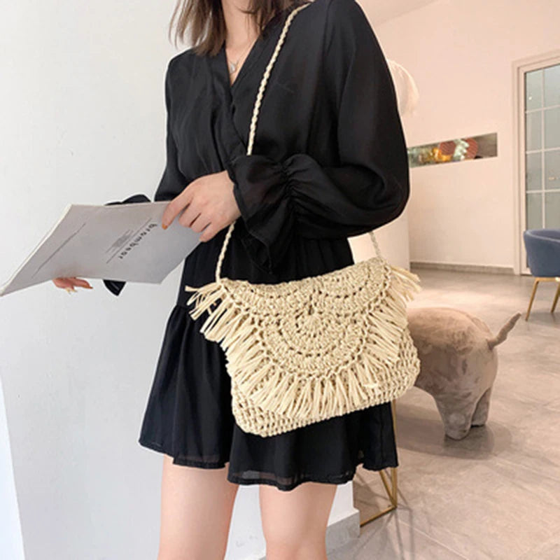 Tassel Paper Bag Hand Woven Beach Bag Female Purse