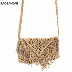 Tassel Straw Beach Bag Large Clamshell Hand-Woven Cotton Messenger Bag
