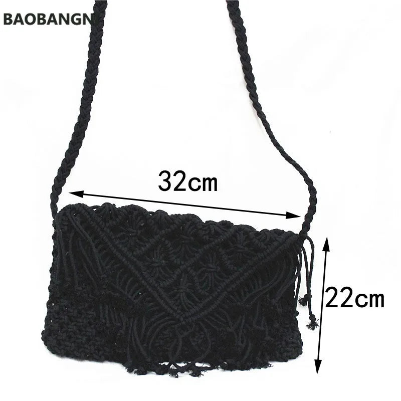Tassel Straw Beach Bag Large Clamshell Hand-Woven Cotton Messenger Bag