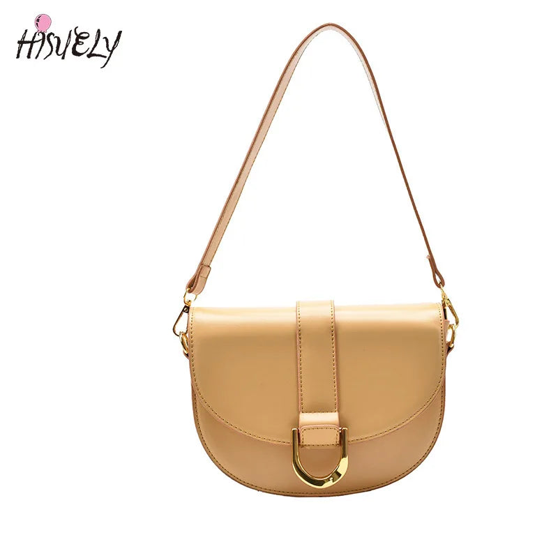Semicircle Saddle Bag PU Leather Handbags Underarm Small Round Bag