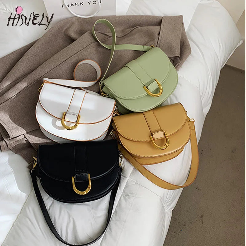 Semicircle Saddle Bag PU Leather Handbags Underarm Small Round Bag