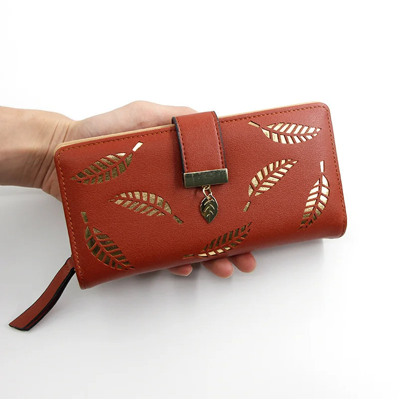 Women's Leaf Hollow Zipper Wallet Phone Bag Hand Bag Zero Wallet
