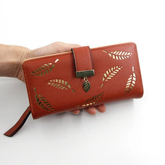 Women's Leaf Hollow Zipper Wallet Phone Bag Hand Bag Zero Wallet