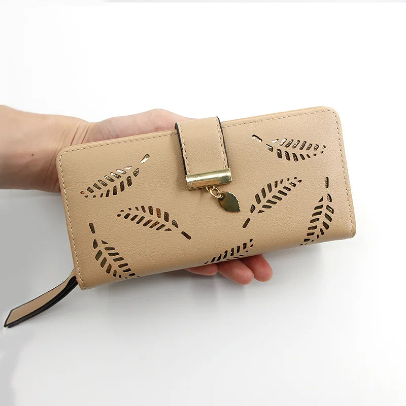 Women's Leaf Hollow Zipper Wallet Phone Bag Hand Bag Zero Wallet
