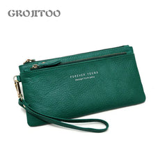 Long Cowhide Leather Wallet Large Capacity Zipper Handbag for Women