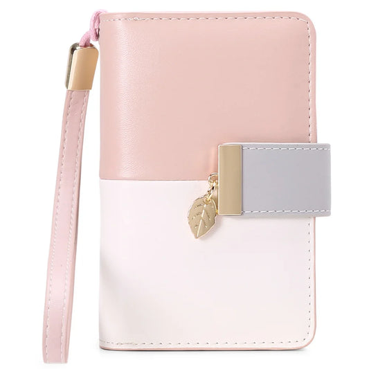 Women's Short Wallet with Contrast Zipper and Buckle