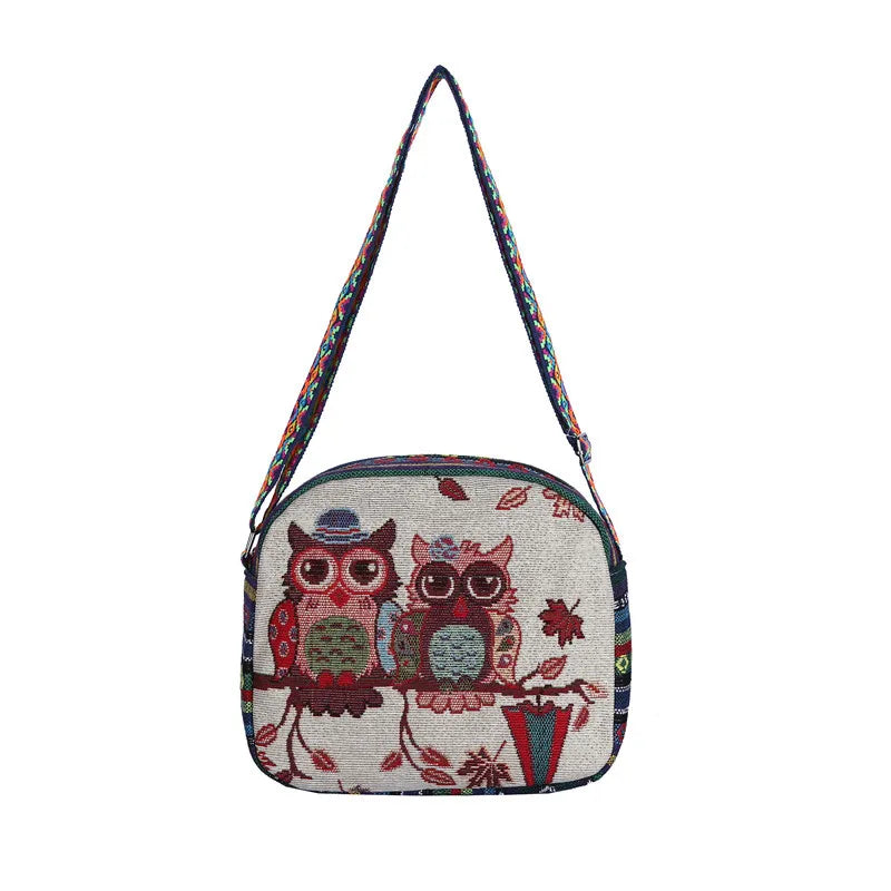 Women's Owl Messenger Bag Embroidered Ethnic Shoulder Bag