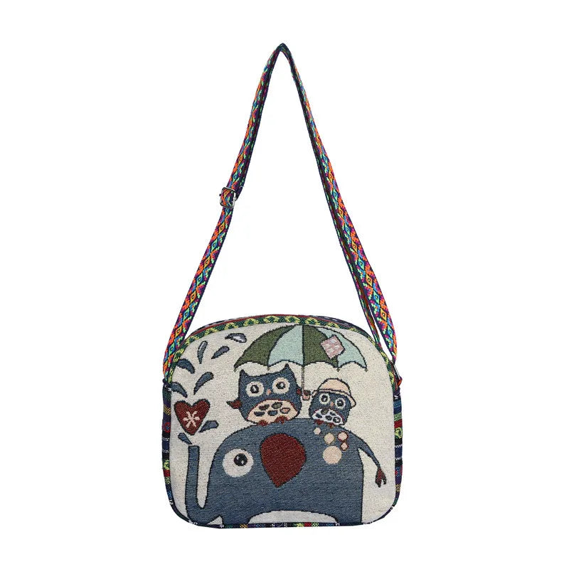 Women's Owl Messenger Bag Embroidered Ethnic Shoulder Bag
