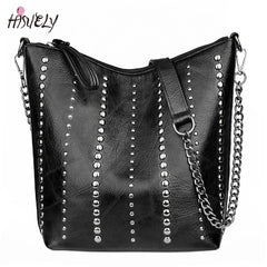Women's Winter Retro Large Capacity Single Shoulder Bucket Bag with Rivet Detail