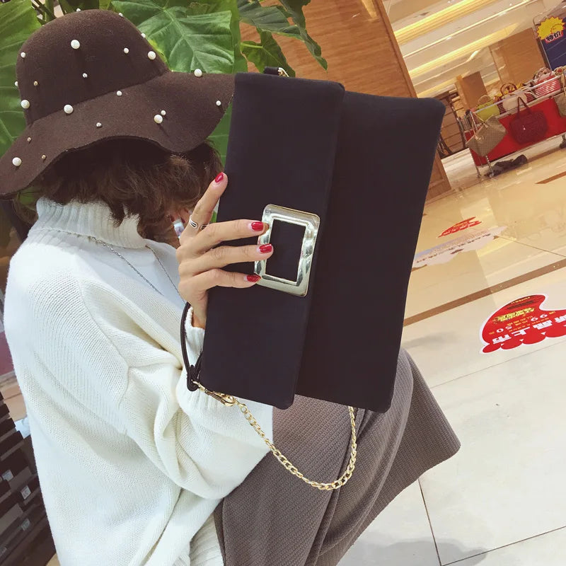Matte Leather Large Capacity Clutch Bag Chain Messenger Packet