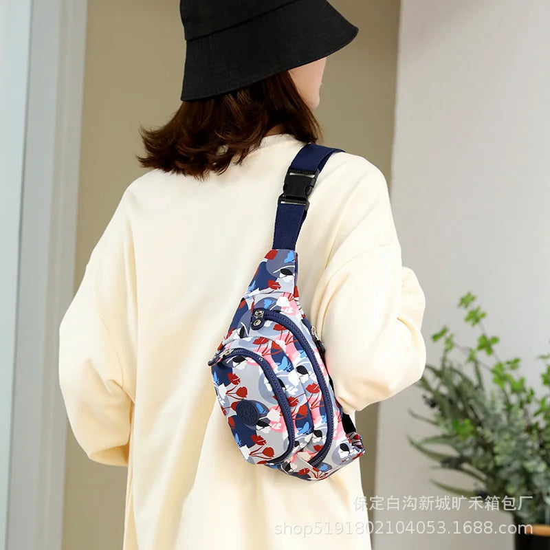 Women's Waist Bag Printing Large Capacity Nylon Cloth Storage Chest Bag