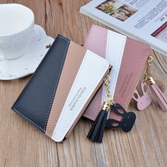 Women's Short Splicing Wallet with Contrast Zipper