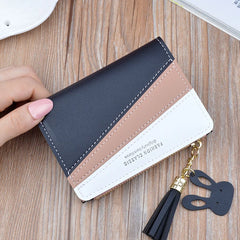 Women's Short Splicing Wallet with Contrast Zipper