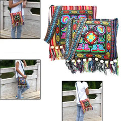 Vintage Ethnic Shoulder Bag Embroidery Boho Hippie Tassel Tote Messenger