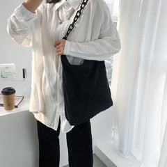 Leopard/Black Shoulder Bag Wild Literary Corduroy Handbag