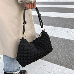 Shoulder Bags Women Solid Folds Square Underarm Texture Retro Zipper Satchels