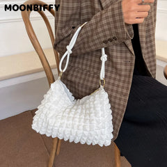 Shoulder Bags Women Solid Folds Square Underarm Texture Retro Zipper Satchels