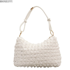 Shoulder Bags Women Solid Folds Square Underarm Texture Retro Zipper Satchels
