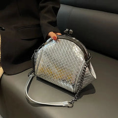 Vintage Weave PU Leather Bag Two Chain Straps