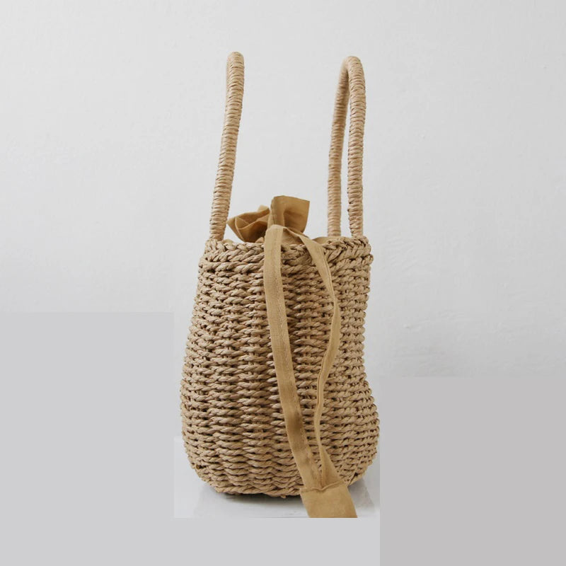 Sweet Knitted Beach Bag Drawstring Tote Handbag