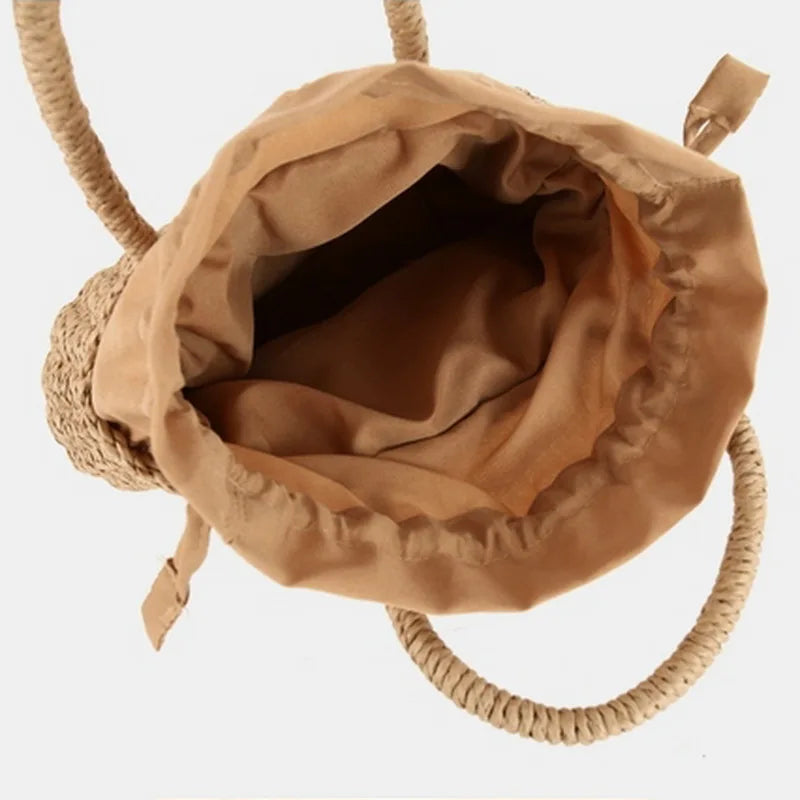 Sweet Knitted Beach Bag Drawstring Tote Handbag