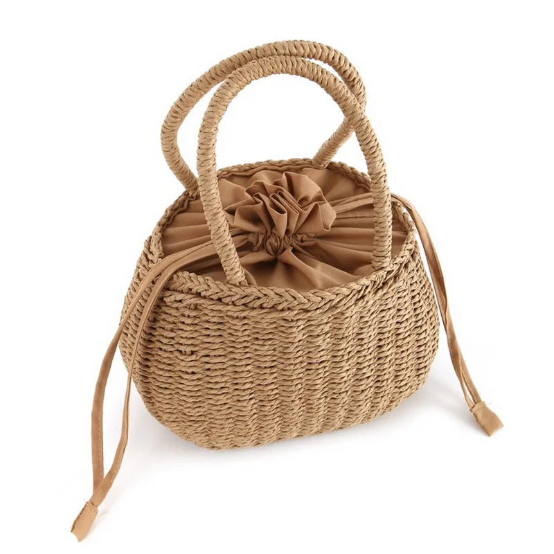 Sweet Knitted Beach Bag Drawstring Tote Handbag