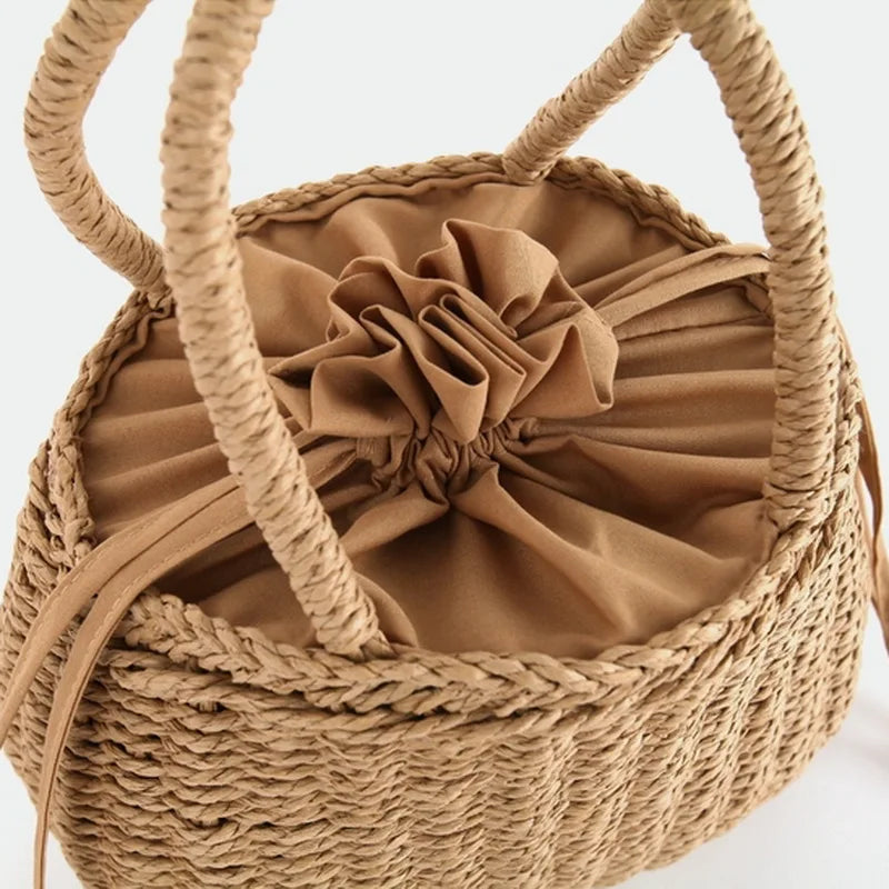 Sweet Knitted Beach Bag Drawstring Tote Handbag