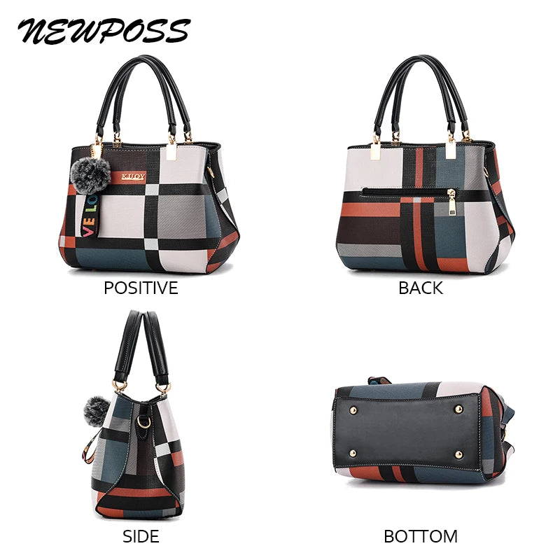 Newposs Casual Plaid Shoulder Bag Stitching Wild Messenger Female Totes