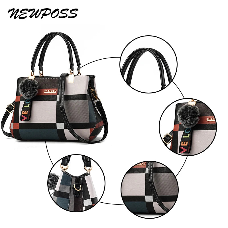 Newposs Casual Plaid Shoulder Bag Stitching Wild Messenger Female Totes