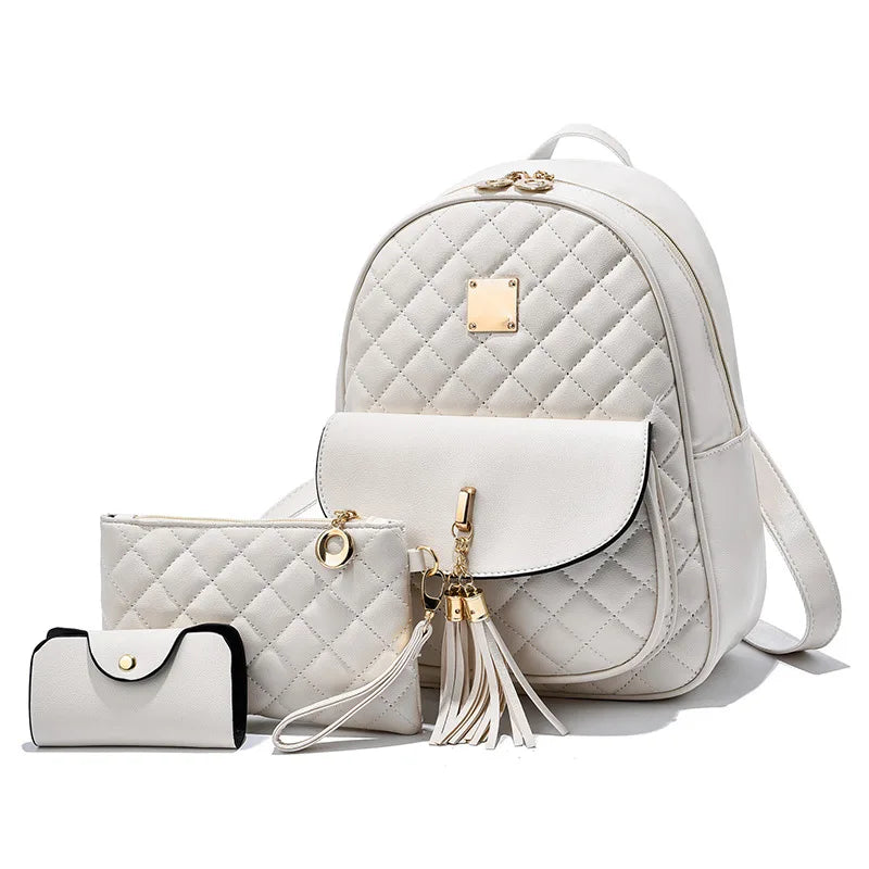 Newposs Mini Backpack PU Leather Graceful Bagpack Three-piece Set