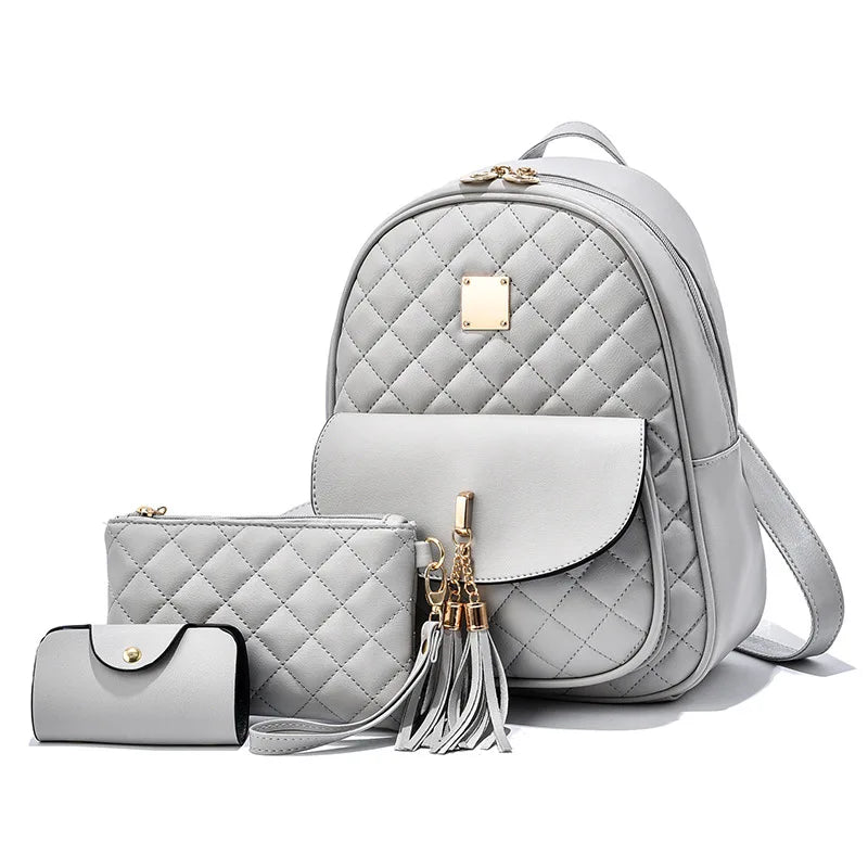 Newposs Mini Backpack PU Leather Graceful Bagpack Three-piece Set