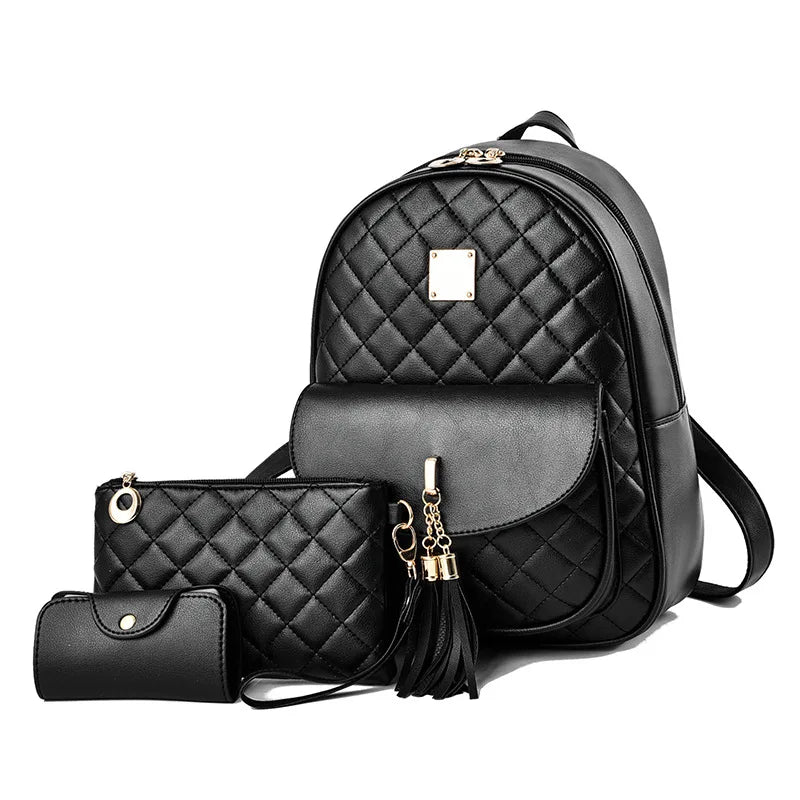 Newposs Mini Backpack PU Leather Graceful Bagpack Three-piece Set