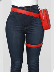 Red Leg Bag Women Waist Pack Pu Leather Belt Bag Bum Bags