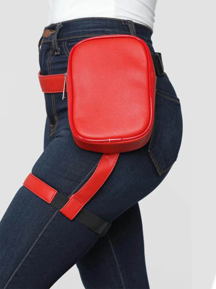 Red Leg Bag Women Waist Pack Pu Leather Belt Bag Bum Bags