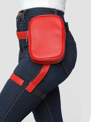 Red Leg Bag Women Waist Pack Pu Leather Belt Bag Bum Bags
