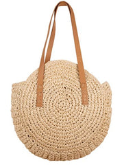 Round Raffia Bag Beige Inner Lining Polyester 43x40cm