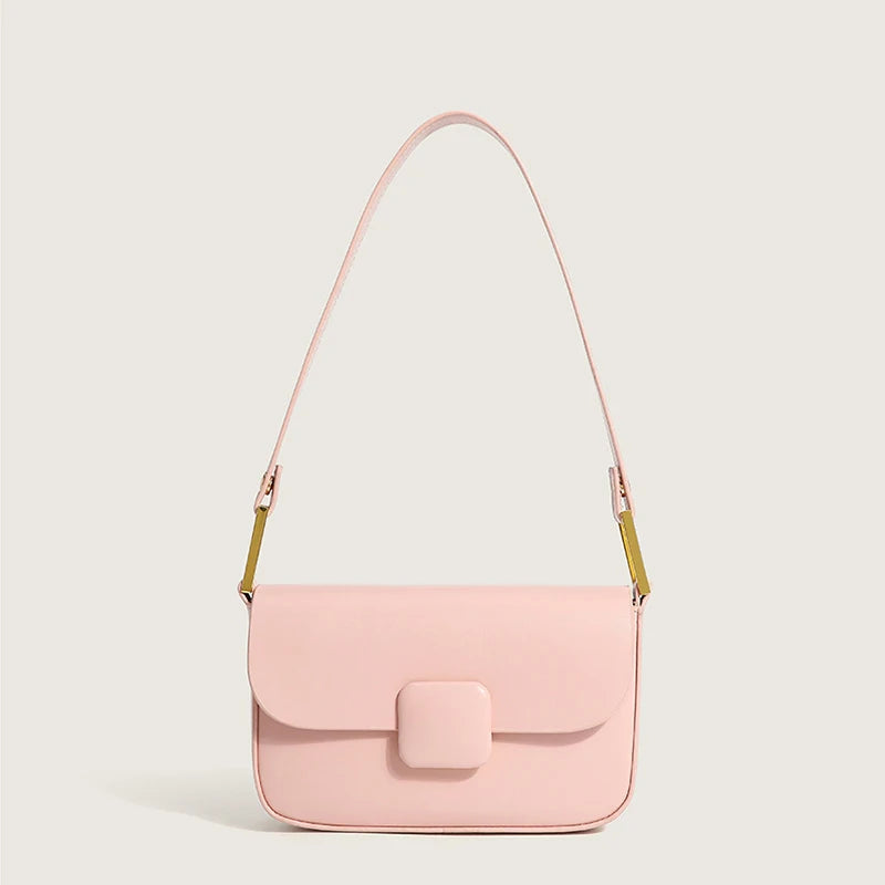 Solid Square Buckle Women's Shoulder Bag