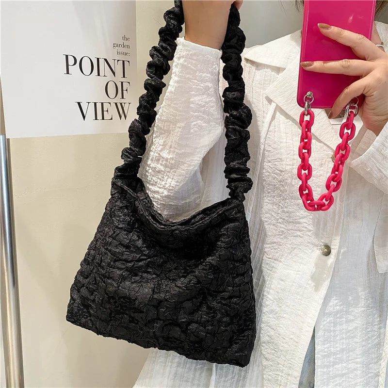 Niche Texture Ins Fire Fold Armpit Bucket Bag Women's Casual Versatile Handbags