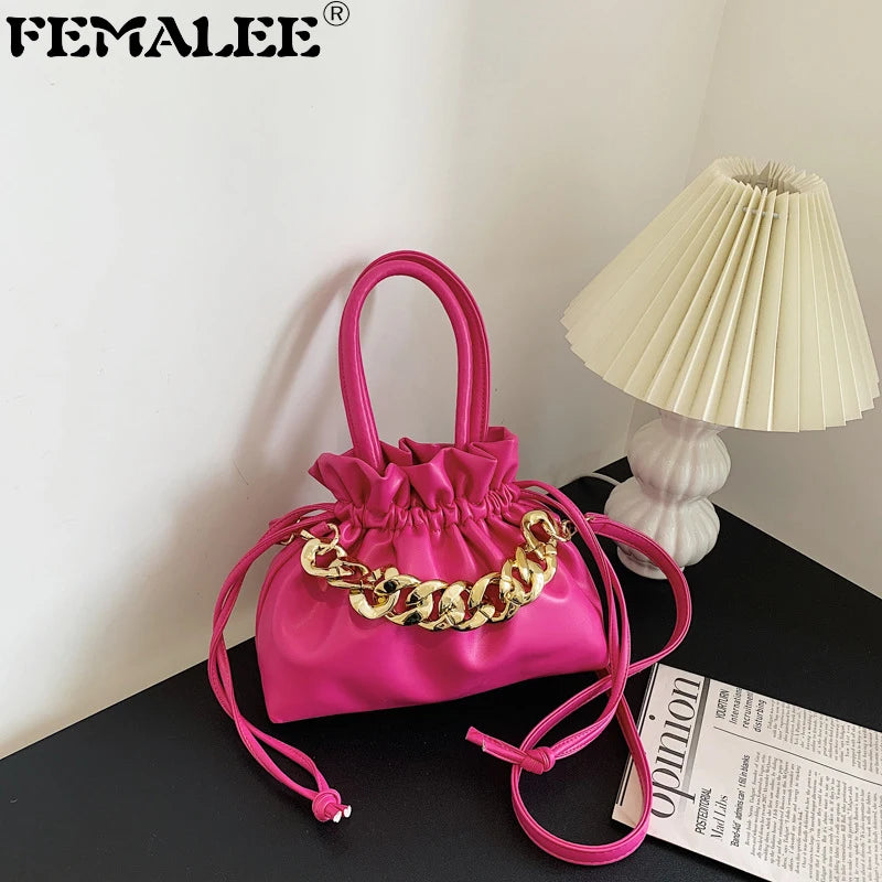 Soft PU Leather Dumpling Bag Drawstring Crossbody Bucket Handbag