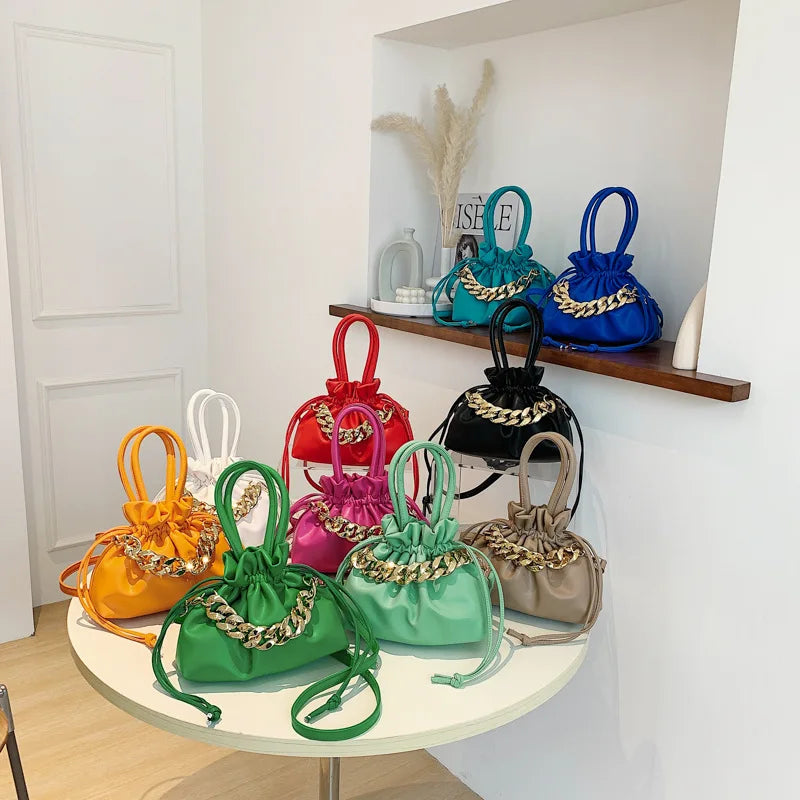 Soft PU Leather Dumpling Bag Drawstring Crossbody Bucket Handbag