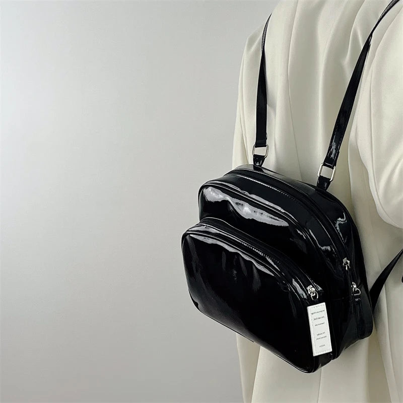 Women's Small Backpack Patent Leather Girls Student Shoulder Bags
