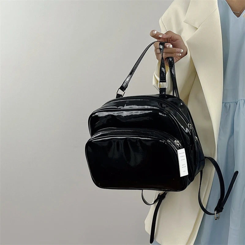 Women's Small Backpack Patent Leather Girls Student Shoulder Bags