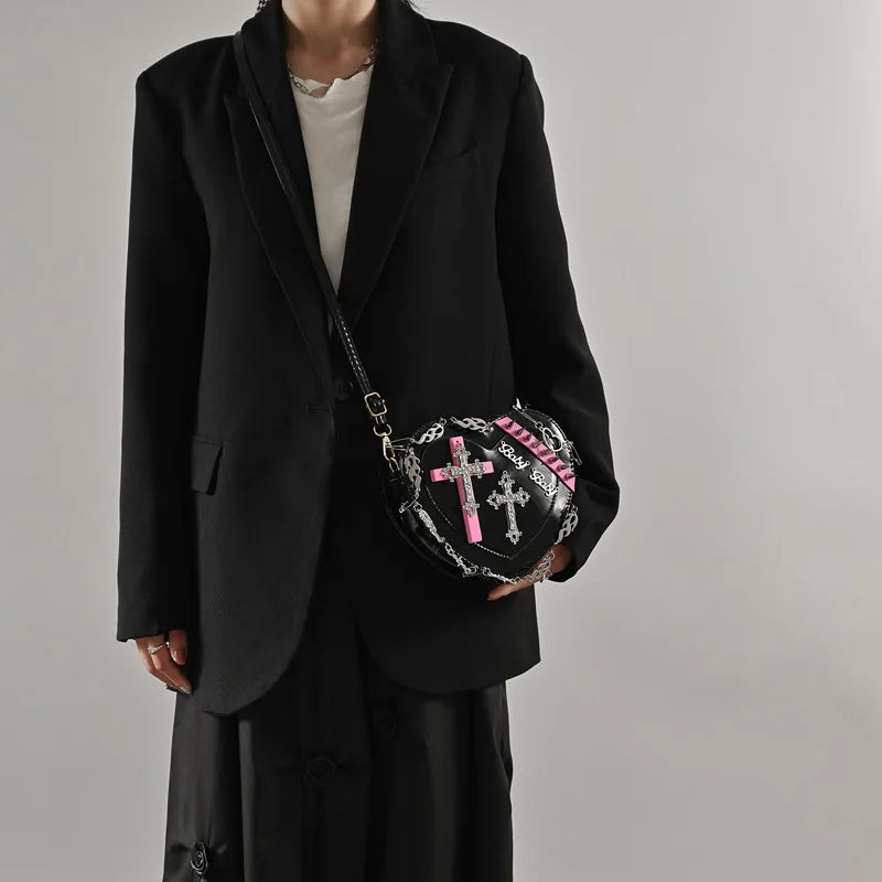 Gothic Style Heart-shaped Rivet Shoulder Bag