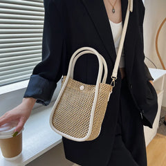 Straw Bucket Bag Women's Messenger Portable Crossbody Bag