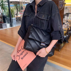 Embroidered Thread Metal Lock Chain Messenger Bag