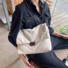 Embroidered Thread Metal Lock Chain Messenger Bag