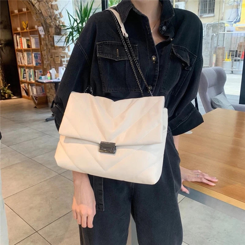 Embroidered Thread Metal Lock Chain Messenger Bag