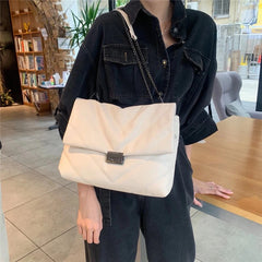 Embroidered Thread Metal Lock Chain Messenger Bag