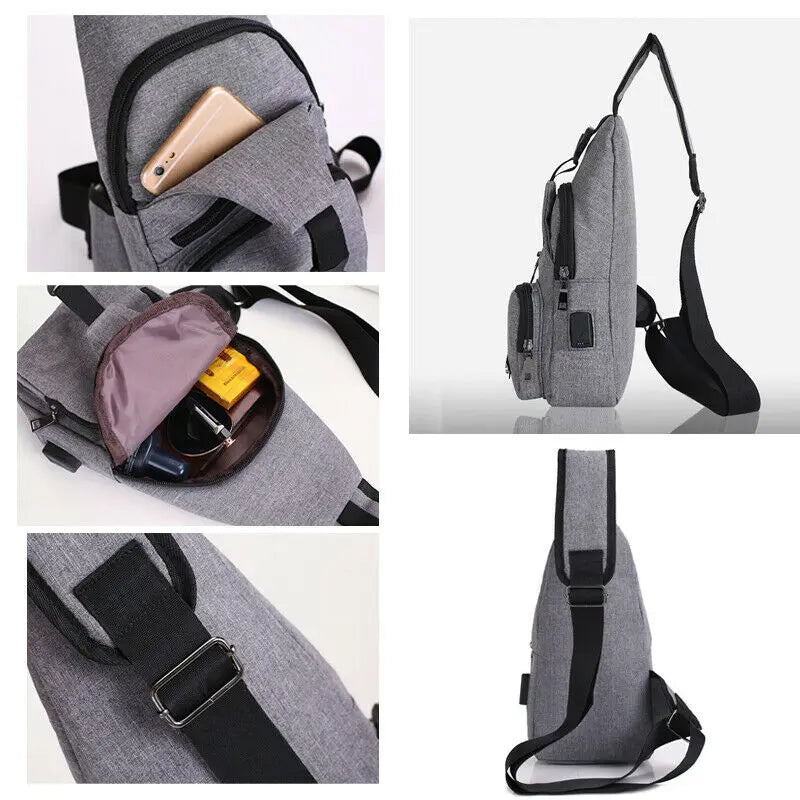 Nylon Sling Bag Backpack USB Charging Crossbody Shoulder Bag