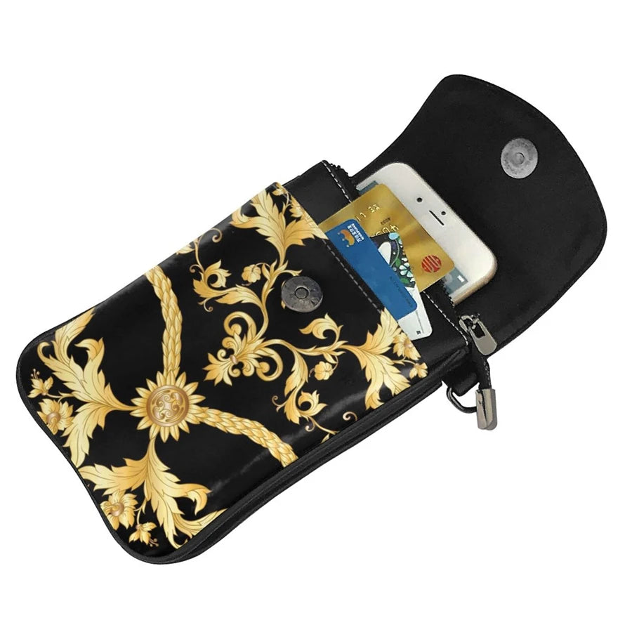 Golden Flower Pattern Messenger Bag for Women